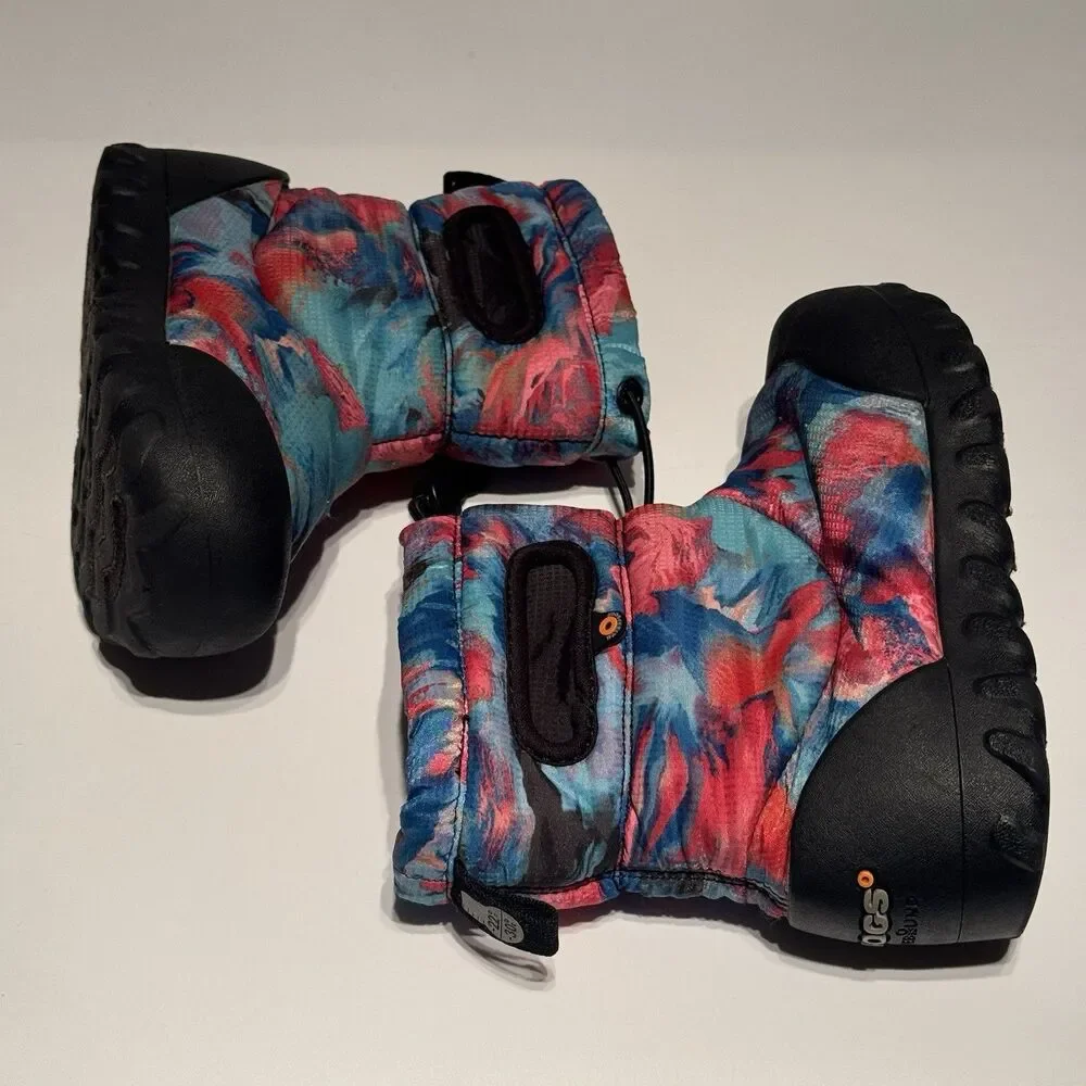 Bogs Bmoc Kids Snow Boots Girls Size 12 Pink Blue Faux Fur Lined Winter Boots